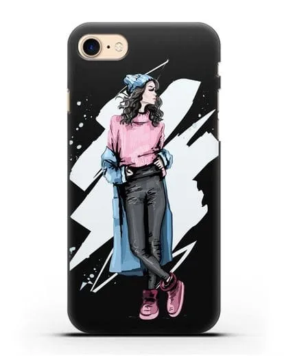 Чехол Девушка брюнетка в уггах и пальто силиконовый для iPhone 8