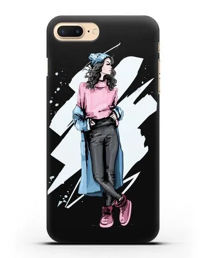 Чехол Девушка брюнетка в уггах и пальто силиконовый для iPhone 7 Plus