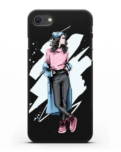 Чехол Девушка брюнетка в уггах и пальто силиконовый для iPhone SE 2020