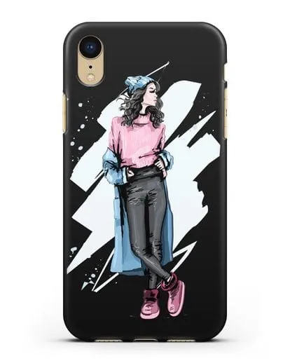 Чехол Девушка брюнетка в уггах и пальто силиконовый для iPhone XR