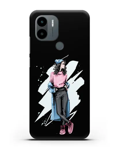 Чехол Девушка брюнетка в уггах и пальто силиконовый для Xiaomi Poco C51