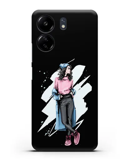 Чехол Девушка брюнетка в уггах и пальто силиконовый для Xiaomi Poco C65