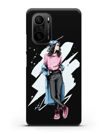 Чехол Девушка брюнетка в уггах и пальто силиконовый для Xiaomi Poco F3 Pro