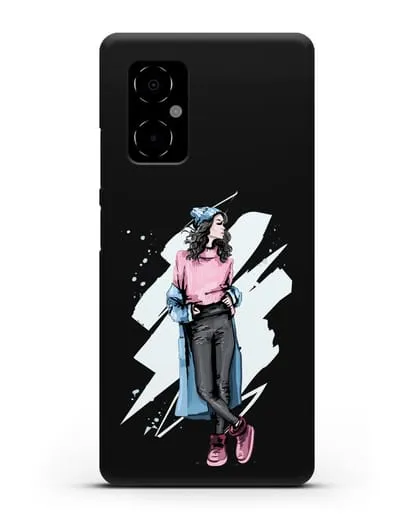 Чехол Девушка брюнетка в уггах и пальто силиконовый для Xiaomi Poco M4 5G