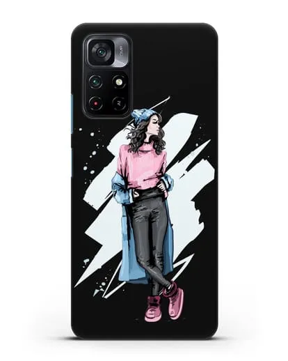 Чехол Девушка брюнетка в уггах и пальто силиконовый для Xiaomi Poco M4 Pro 5G