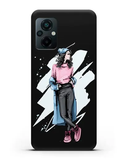 Чехол Девушка брюнетка в уггах и пальто силиконовый для Xiaomi Poco M5