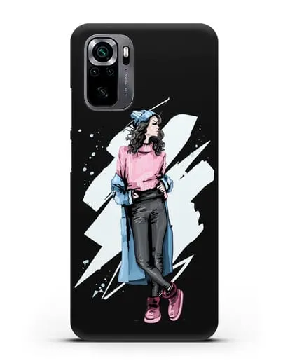 Чехол Девушка брюнетка в уггах и пальто силиконовый для Xiaomi Poco M5s