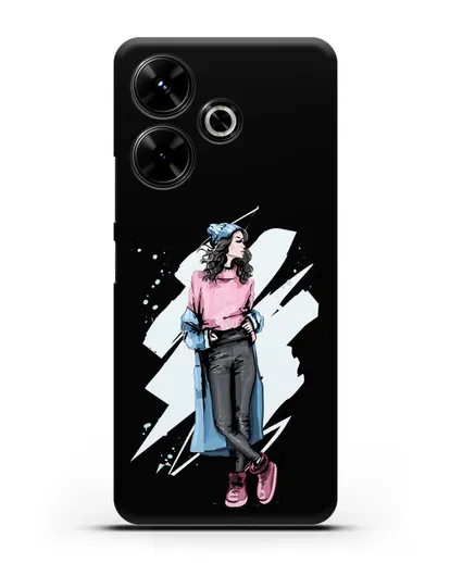 Чехол Девушка брюнетка в уггах и пальто силиконовый для Xiaomi Poco M6