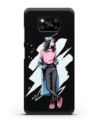 Чехол Девушка брюнетка в уггах и пальто силиконовый для Xiaomi Poco X3 Pro