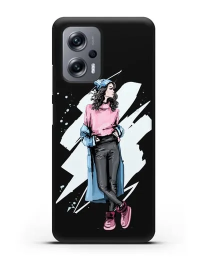 Чехол Девушка брюнетка в уггах и пальто силиконовый для Xiaomi Poco X4 GT