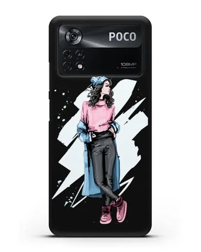 Чехол Девушка брюнетка в уггах и пальто силиконовый для Xiaomi Poco X4 Pro