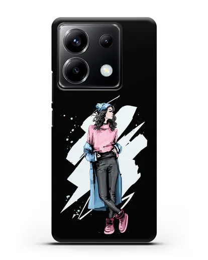 Чехол Девушка брюнетка в уггах и пальто силиконовый для Xiaomi Poco X6