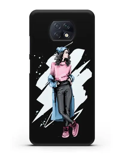 Чехол Девушка брюнетка в уггах и пальто силиконовый для Xiaomi Redmi Note 9T