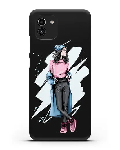 Чехол Девушка брюнетка в уггах и пальто силиконовый для Samsung Galaxy A03 [SM-A035]