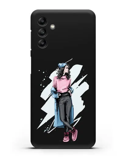 Чехол Девушка брюнетка в уггах и пальто силиконовый для Samsung Galaxy A04s [SM-A047]