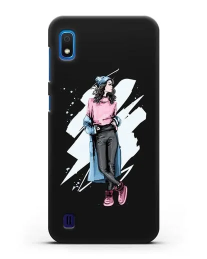 Чехол Девушка брюнетка в уггах и пальто силиконовый для Samsung Galaxy A10 [SM-A105F]