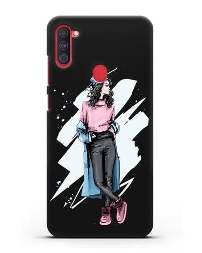 Чехол Девушка брюнетка в уггах и пальто силиконовый для Samsung Galaxy A11 [SM-A115F]