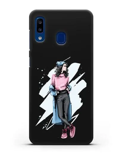 Чехол Девушка брюнетка в уггах и пальто силиконовый для Samsung Galaxy A20 [SM-A205FN]