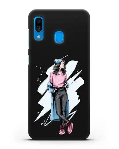 Чехол Девушка брюнетка в уггах и пальто силиконовый для Samsung Galaxy A30 [SM-A305FN]