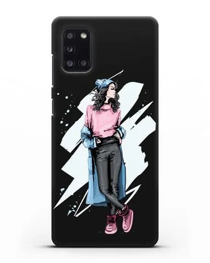 Чехол Девушка брюнетка в уггах и пальто силиконовый для Samsung Galaxy A31 [SM-A315F]