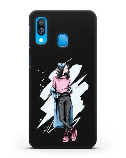 Чехол Девушка брюнетка в уггах и пальто силиконовый для Samsung Galaxy A40 [SM-A405F]