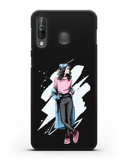 Чехол Девушка брюнетка в уггах и пальто силиконовый для Samsung Galaxy A40s [SM-A507FN]