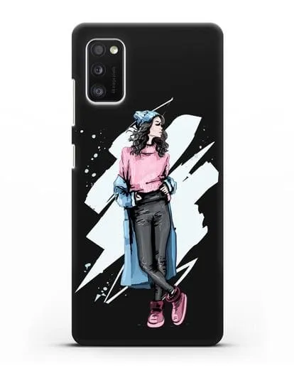 Чехол Девушка брюнетка в уггах и пальто силиконовый для Samsung Galaxy A41 [SM-A415F]