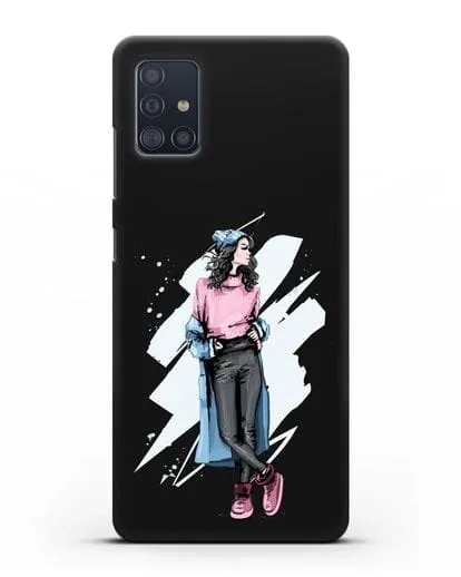 Чехол Девушка брюнетка в уггах и пальто силиконовый для Samsung Galaxy A51 [SM-A515F]
