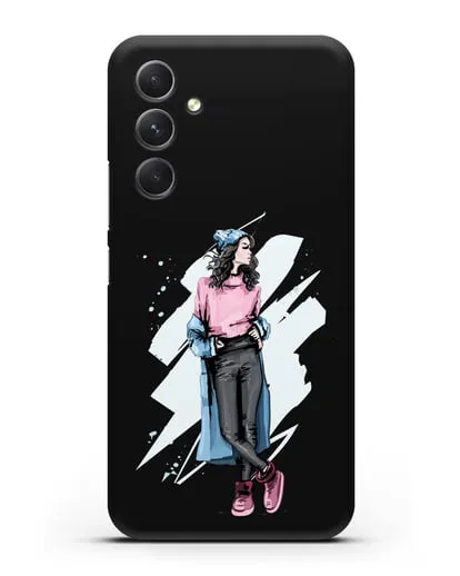 Чехол Девушка брюнетка в уггах и пальто силиконовый для Samsung Galaxy A54 [SM-A536]