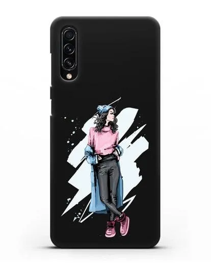 Чехол Девушка брюнетка в уггах и пальто силиконовый для Samsung Galaxy A70s [SM-A707F]