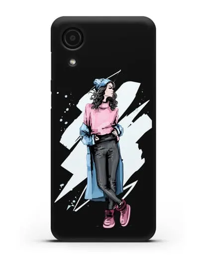 Чехол Девушка брюнетка в уггах и пальто силиконовый для Samsung Galaxy A03 Core [A032F]