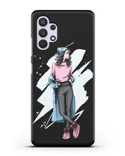 Чехол Девушка брюнетка в уггах и пальто силиконовый для Samsung Galaxy A32 4G [SM-A325F]