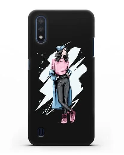 Чехол Девушка брюнетка в уггах и пальто силиконовый для Samsung Galaxy M01 [SM-M015F]