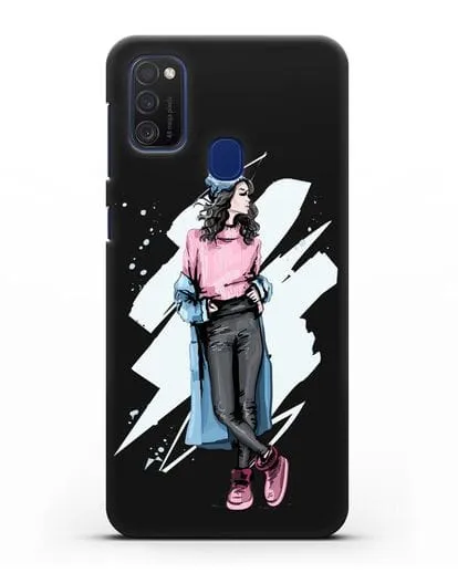Чехол Девушка брюнетка в уггах и пальто силиконовый для Samsung Galaxy M21 [SM-M215F]