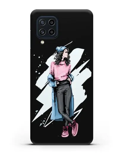Чехол Девушка брюнетка в уггах и пальто силиконовый для Samsung Galaxy M22 [M225F]
