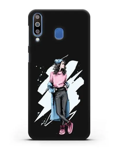 Чехол Девушка брюнетка в уггах и пальто силиконовый для Samsung Galaxy M30 [SM-M305F]
