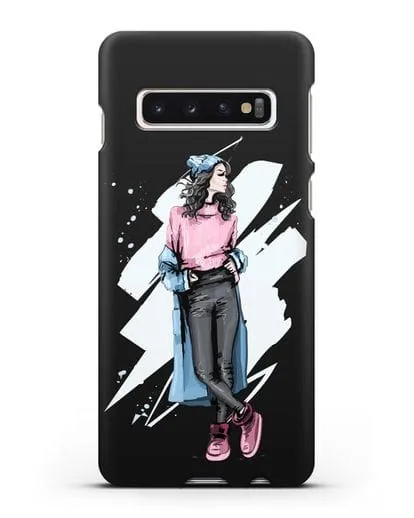 Чехол Девушка брюнетка в уггах и пальто силиконовый для Samsung Galaxy S10 [SM-G973F]