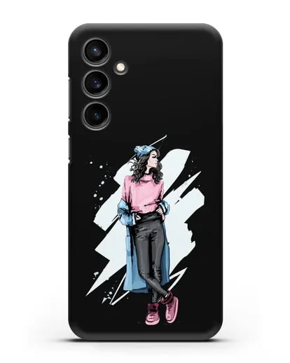 Чехол Девушка брюнетка в уггах и пальто силиконовый для Samsung Galaxy S23 FE