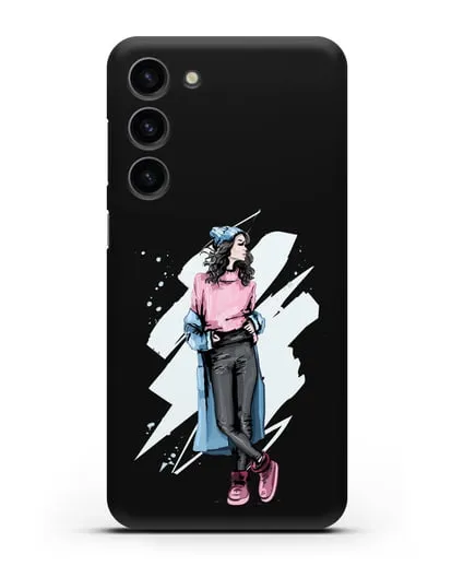 Чехол Девушка брюнетка в уггах и пальто силиконовый для Samsung Galaxy S23 Plus [SM-S916]