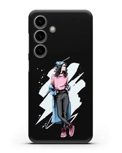 Чехол Девушка брюнетка в уггах и пальто силиконовый для Samsung Galaxy S24