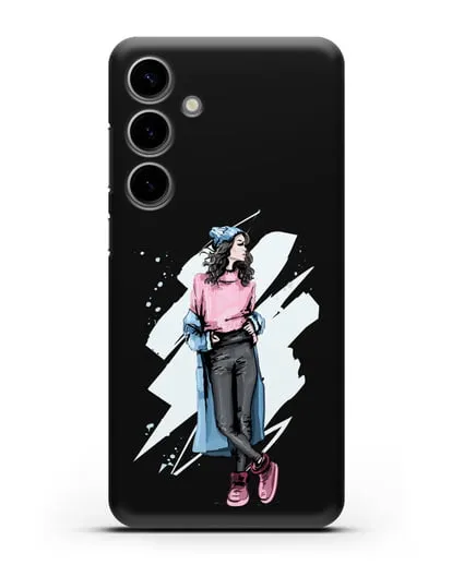 Чехол Девушка брюнетка в уггах и пальто силиконовый для Samsung Galaxy S24 Plus