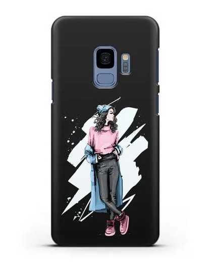 Чехол Девушка брюнетка в уггах и пальто силиконовый для Samsung Galaxy S9 [SM-G960F]