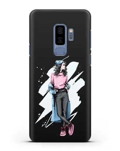 Чехол Девушка брюнетка в уггах и пальто силиконовый для Samsung Galaxy S9 Plus [SM-G965F]