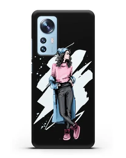 Чехол Девушка брюнетка в уггах и пальто силиконовый для Xiaomi 12