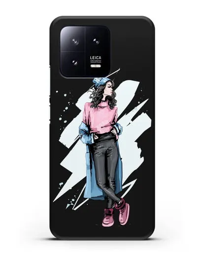 Чехол Девушка брюнетка в уггах и пальто силиконовый для Xiaomi 13