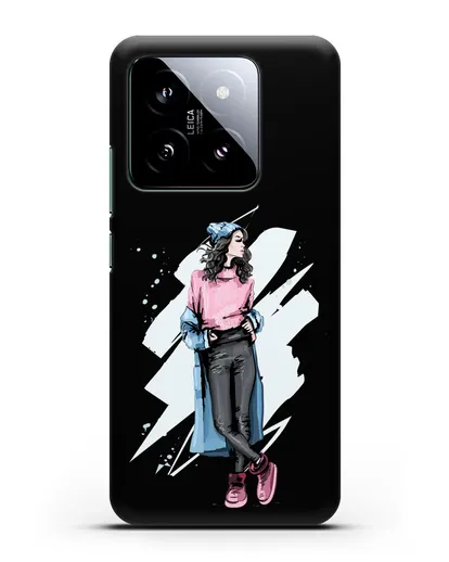 Чехол Девушка брюнетка в уггах и пальто силиконовый для Xiaomi 14