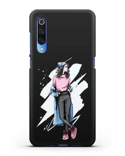 Чехол Девушка брюнетка в уггах и пальто силиконовый для Xiaomi Mi 9