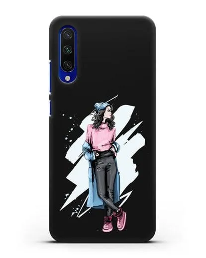 Чехол Девушка брюнетка в уггах и пальто силиконовый для Xiaomi Mi A3