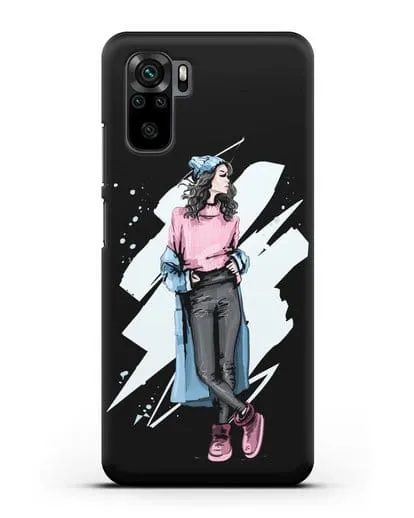 Чехол Девушка брюнетка в уггах и пальто силиконовый для Xiaomi Redmi Note 10