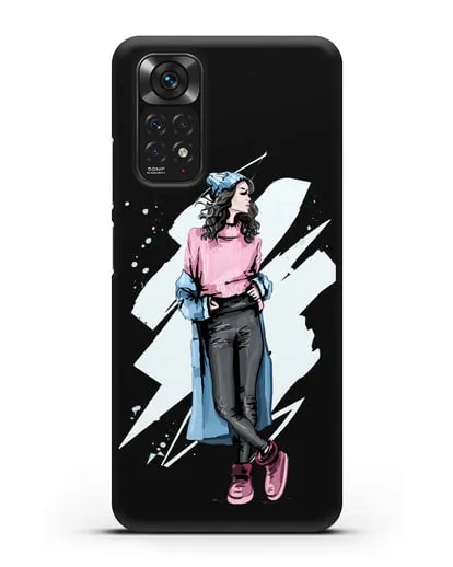 Чехол Девушка брюнетка в уггах и пальто силиконовый для Xiaomi Redmi Note 11S